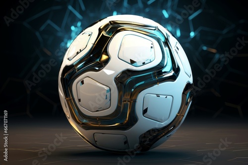 Holographic Futuristic soccer ball. Sport game. Generate Ai photo