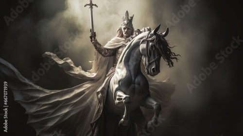 White horseman of apocalypse riding white horse AI