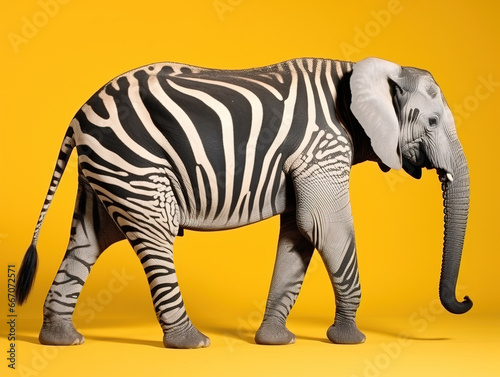 Studio photo of Zebra elephant in creativity and standing out concept