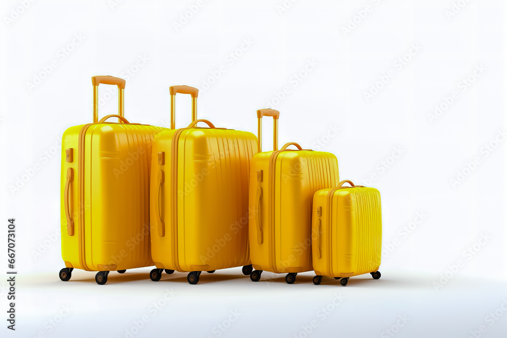 Set of yellow suitcases on white background. Suitcases of different sizes. Set of yellow suitcases on white background. Suitcases of different sizes.