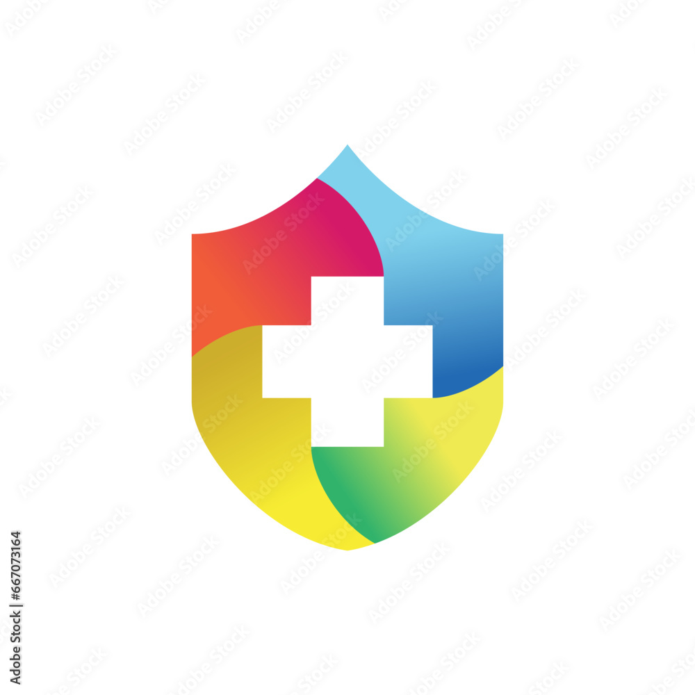 Fototapeta premium Health Protection With Shield Logo Design Vector Template For Medical Company on white background