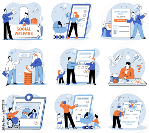 Social security. Vector illustration. Working together as group, we can enhance social security at national level Interpersonal relationships play significant role in social security individuals