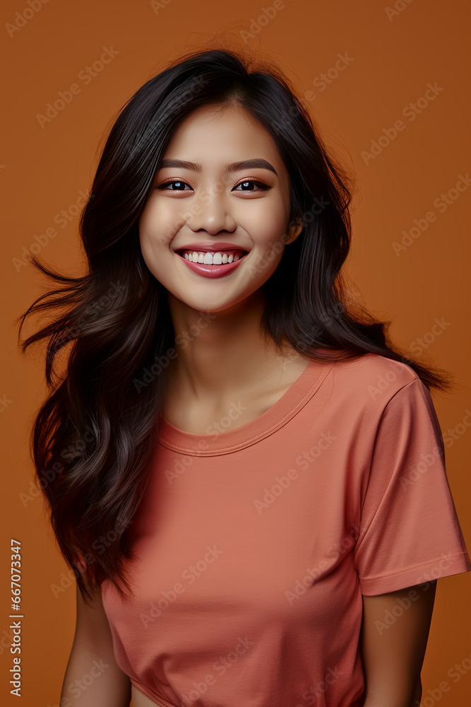 Portrait of a young smiling Korean woman on colored background. Portrait of a young smiling Korean woman on colored background.
