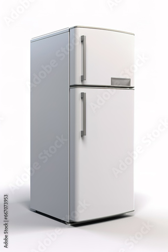 White two chamber refrigerator on white background.