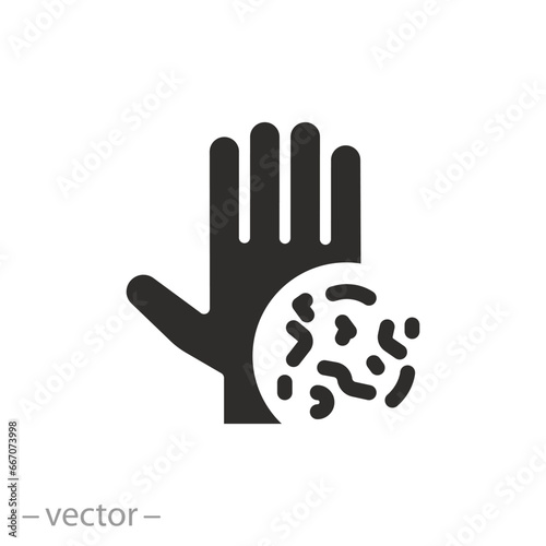 dirty hands icon, hand with virus, flat symbol on white background - vector illustration