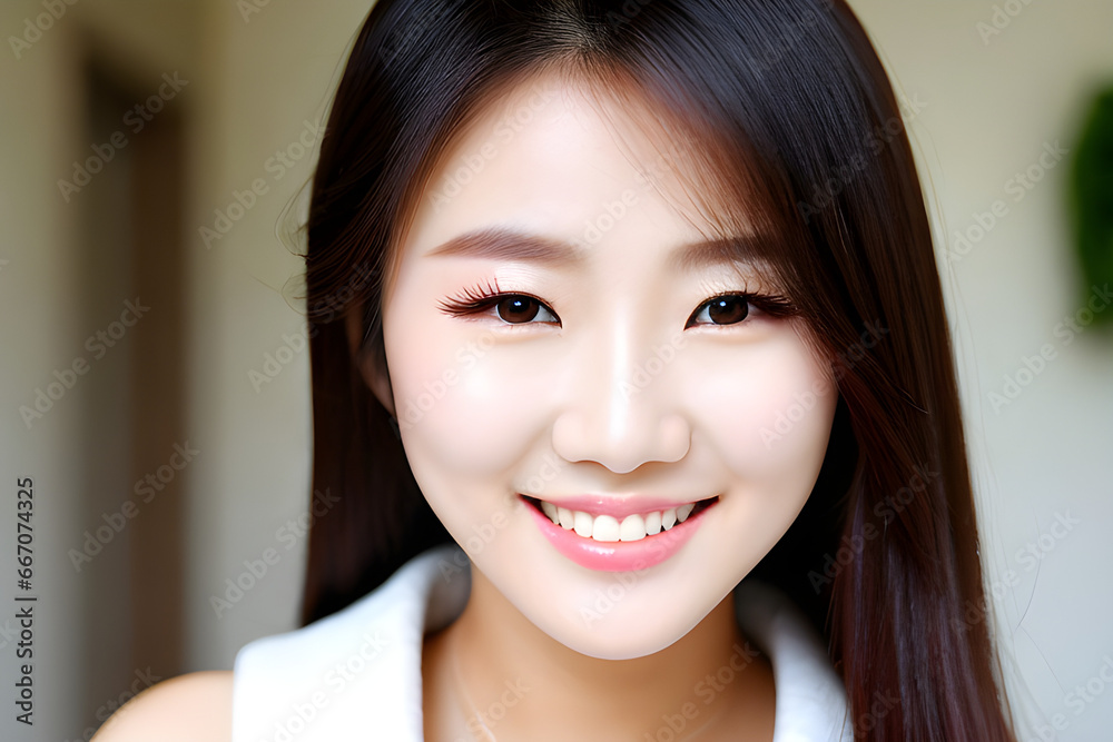 generative AI, portrait of a woman, pretty korean girl smiling generative AI, portrait of a woman, pretty korean girl smiling