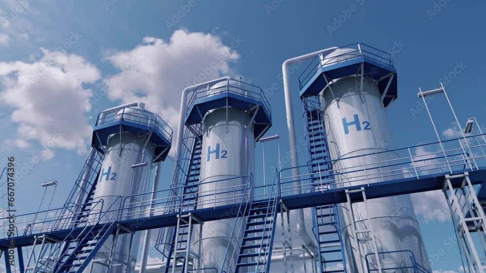 Hydrogen storage tanks (H2). Clean and eco-friendly hydrogen energy. 3d render