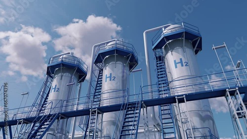 Hydrogen storage tanks (H2). Clean and eco-friendly hydrogen energy. 3d render
