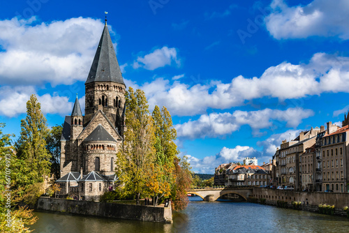 New temple or new protestant temple in metz on the moselle river photo