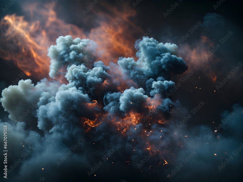 A close-up view of incredibly smoke in a dark setting. Generated Ai