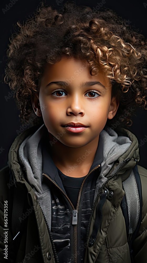 Portrait of young mixed race child. People portrait illustration. Generative AI Portrait of young mixed race child. People portrait illustration. Generative AI