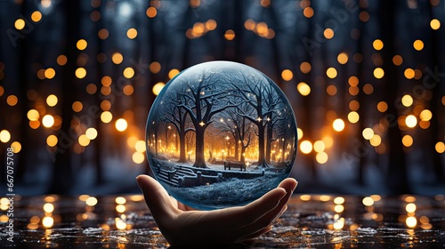 Magical empty snow globe. Christmas snow globe. Generative AI