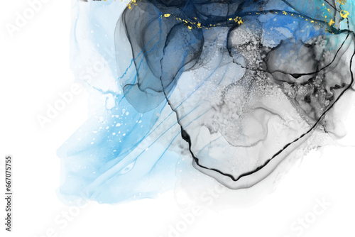 Luxury blue, black, gold background marble liquid ink art. Vector illustration.