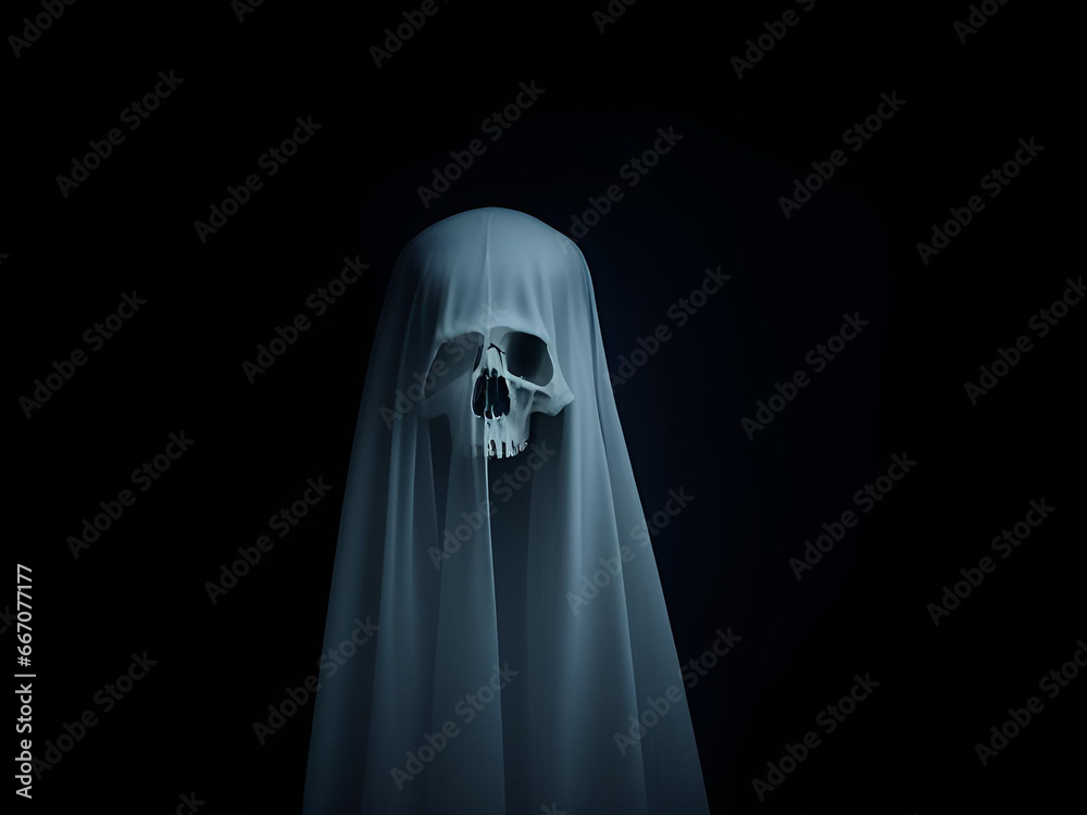 Scary ghost skull on dark background. Generative ai Scary ghost skull on dark background. Generative ai