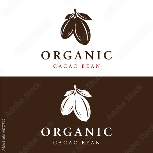 Organic chocolate or cacao fruit logo template design isolated background.