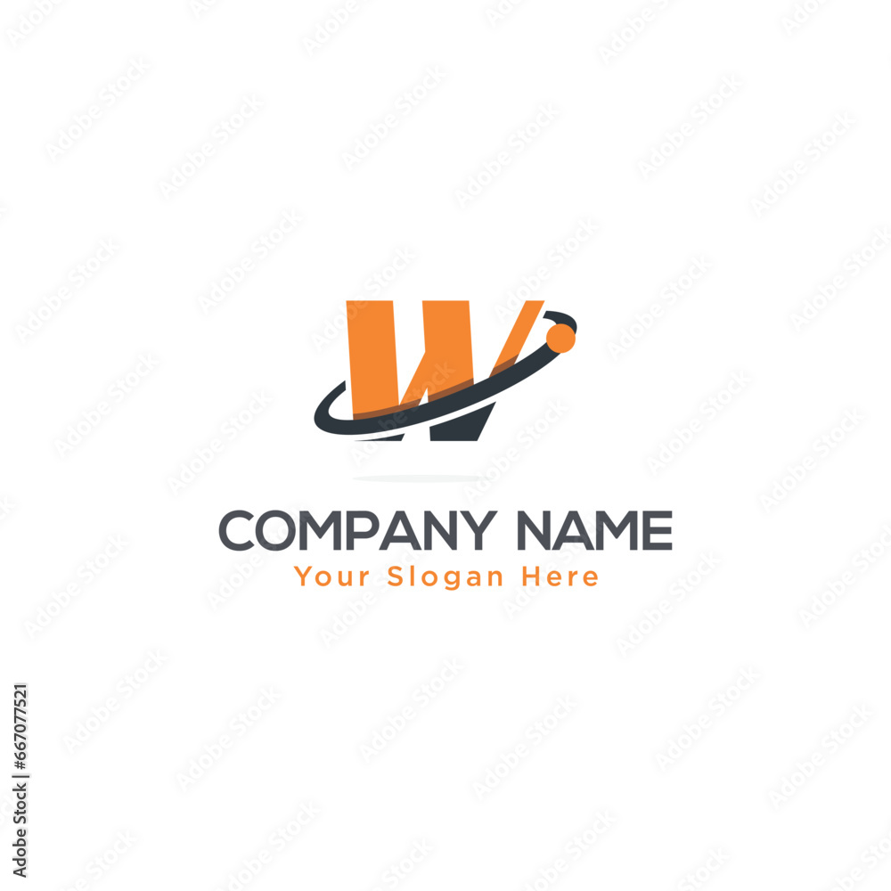 Initial Letter W Swoosh Orbit Logo Designs Vector Orange Colors in White Backgrounds