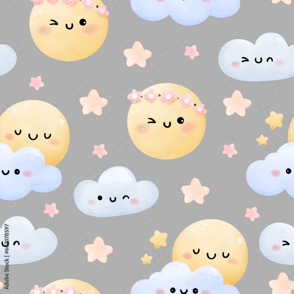Seamless pattern funny moon cloud star For baby shower