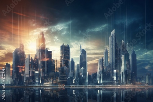 Cityscape with futuristic technology. Generative AI