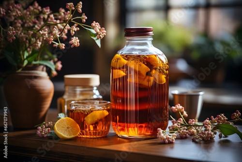 Bottle of probiotic-rich kombucha photo