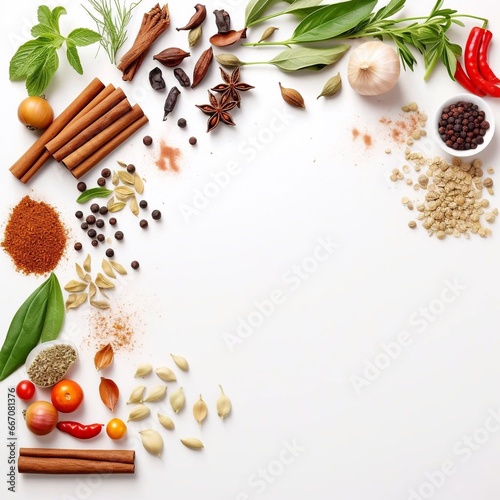 spices and herbs on white