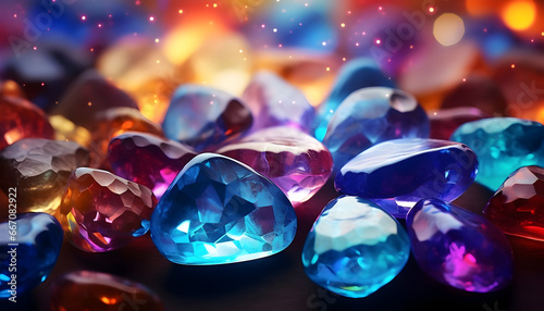 Crystal stones on bokeh background. 