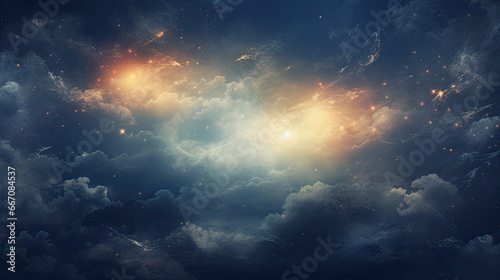 a sky background and stars as well as a sun light, space night sky with cloud and star, abstract background