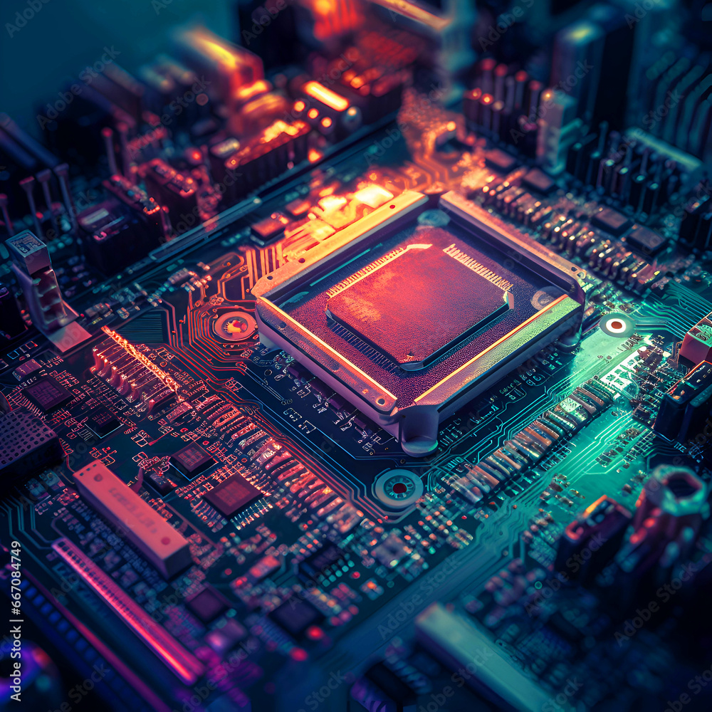 Close up of electronic circuit board. Technology background. 3D Rendering Close up of electronic circuit board. Technology background. 3D Rendering