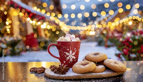 christmas cookies and tea, cup, food, breakfast, ai generated 