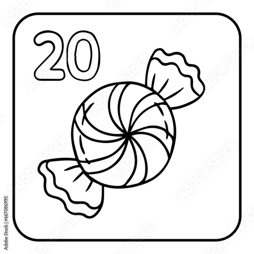 Xmas coloring advent calendar. Hand drawn vector candy, caramel