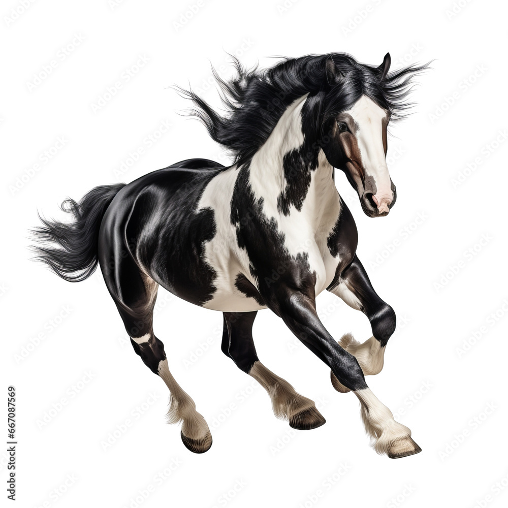 Black and white horse running clip art