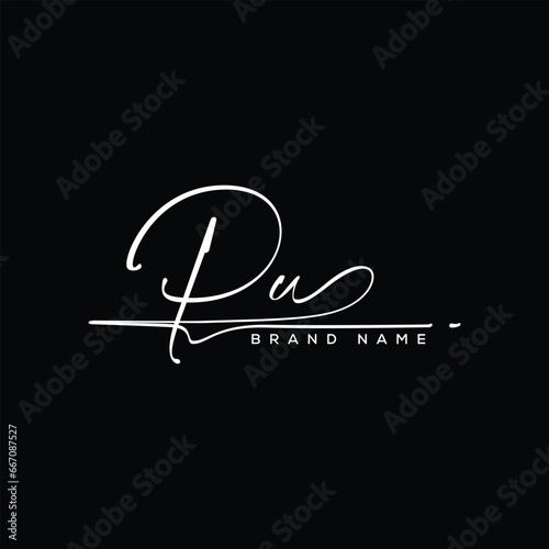 PU letter beauty handwriting vector logo. 