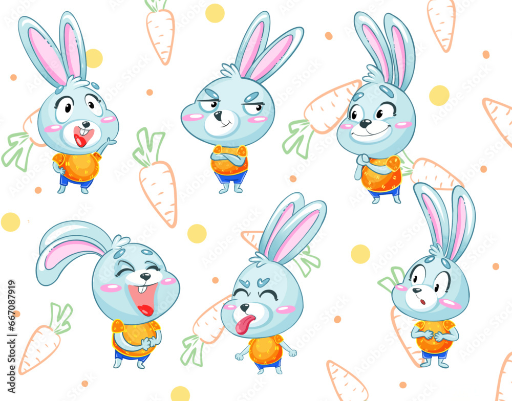 Easter funny rabbit carrot emotions stickers blue Easter funny rabbit carrot emotions stickers blue