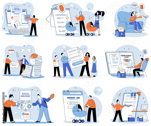 Social insurance. Vector illustration. Insurance policies give individuals peace mind they are financially protected A safe and secure environment is essential for personal well-being The social