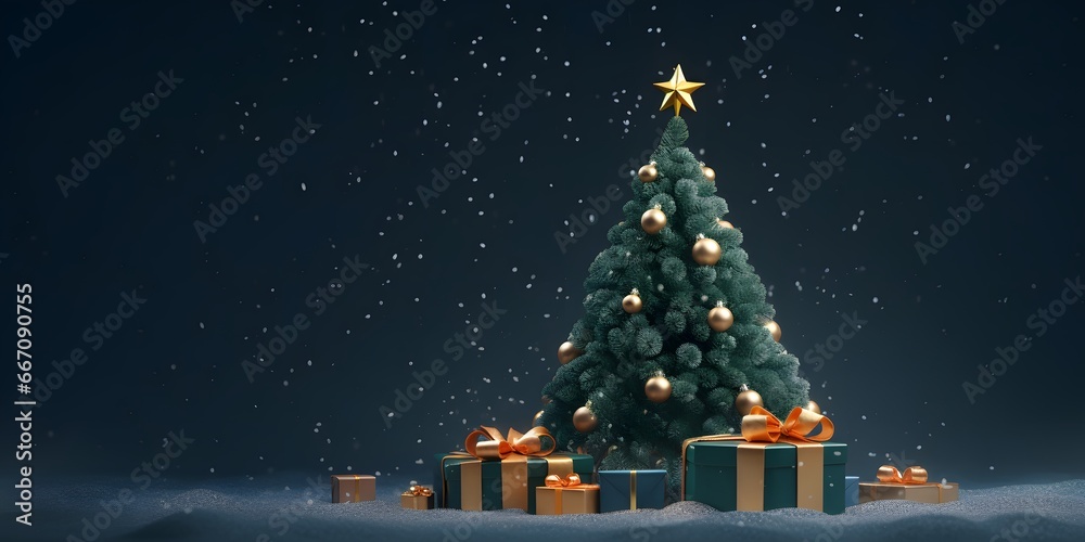 Background for a greeting card for Christmas and New Year with a small Christmas tree and a gift Background for a greeting card for Christmas and New Year with a small Christmas tree and a gift