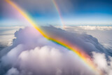 A rainbow from an airplane flying above the clouds. Generative AI