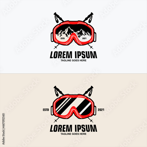 Ski Snowboard glasses crossed ski poles. Extreme sports logo