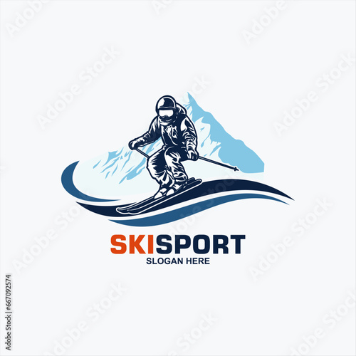 Skiing stylized vector symbol logo or emblem template