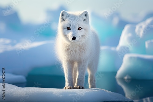 arctic fox stand on ice floe in winter landscape © krissikunterbunt