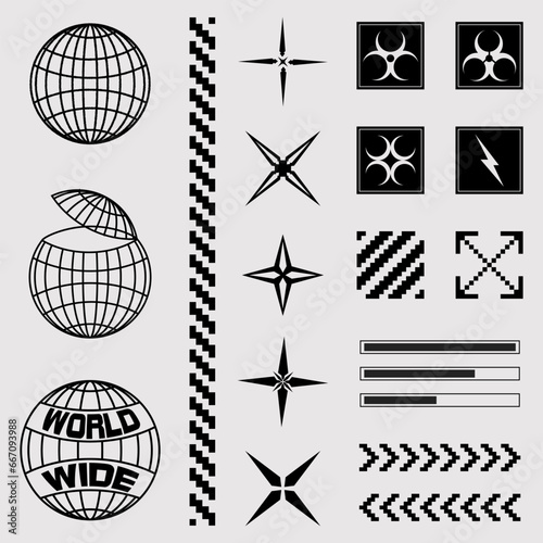 Collection of globes, stars elements for street wear graphic design 