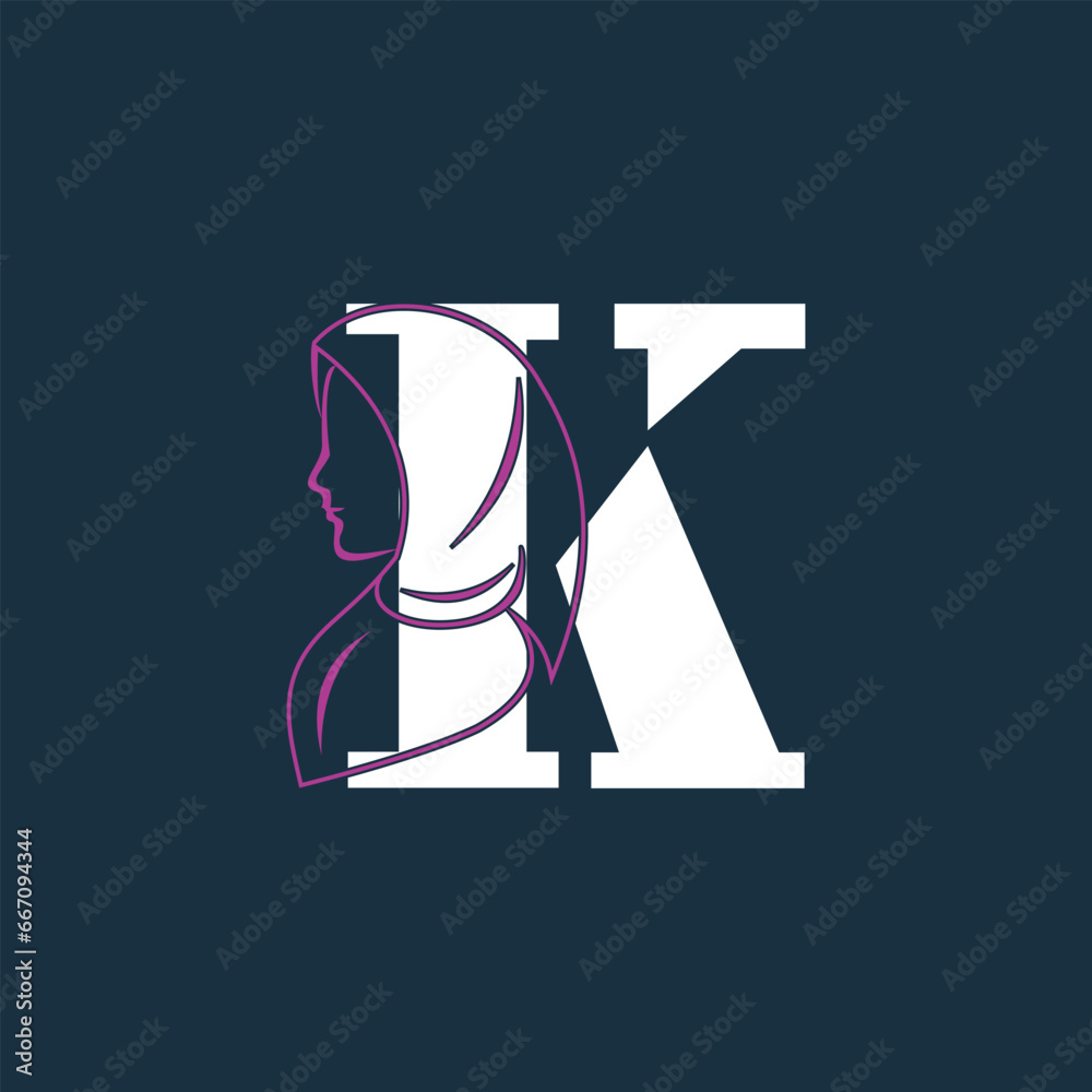 Fototapeta premium Vector hijab letter logo k design with creative concept