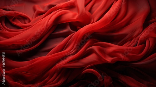 A fiery passion ignites as a scarlet fabric cascades in rich folds, embodying the essence of bold fashion and decadent desire