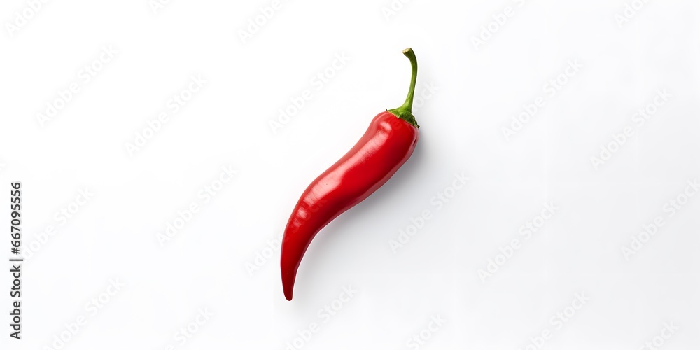 Pure white background, one chili pepper and none, top view - obrazy, fototapety, plakaty 