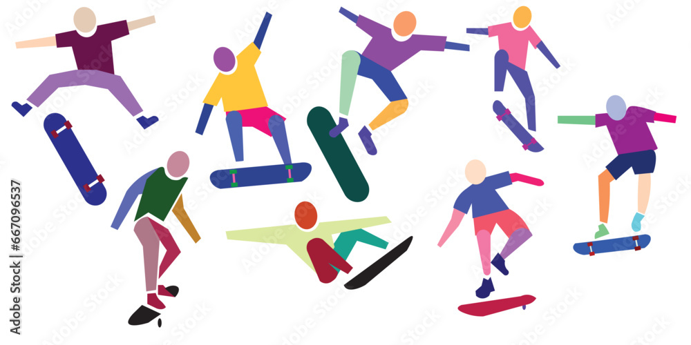 Vector images of various movements in skateboarding