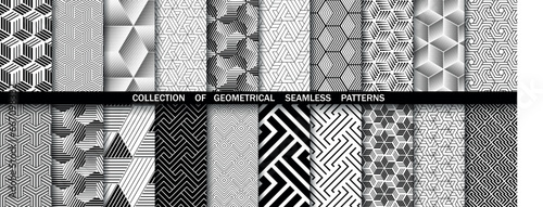 Geometric set of seamless black and white patterns. Simple vector graphics