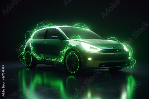 Futuristic green electric car study at studio scene with green lightning generative ai © Tohamina