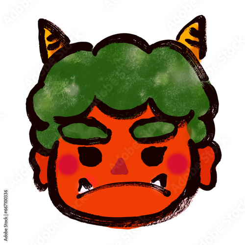 【節分素材】和風の筆描きの赤鬼の顔
