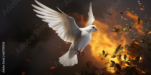 seagull flying in the sky pigeon flying in the sunset over the lake Flying dove in flames in a dark background A cross on top of a hill overlooking a sunset, generative AI


 photo