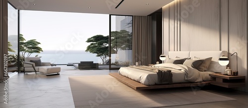 Contemporary bedroom with balcony offering luxury