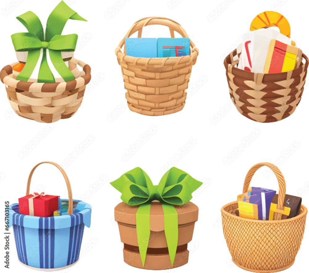 Set of Gift Basket vector