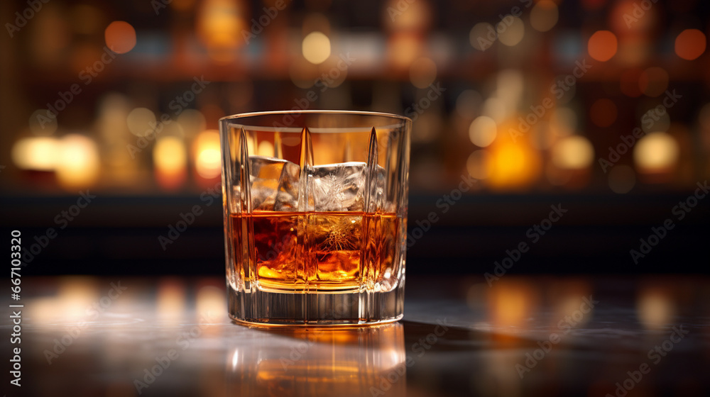 glass of bourbon on the rocks